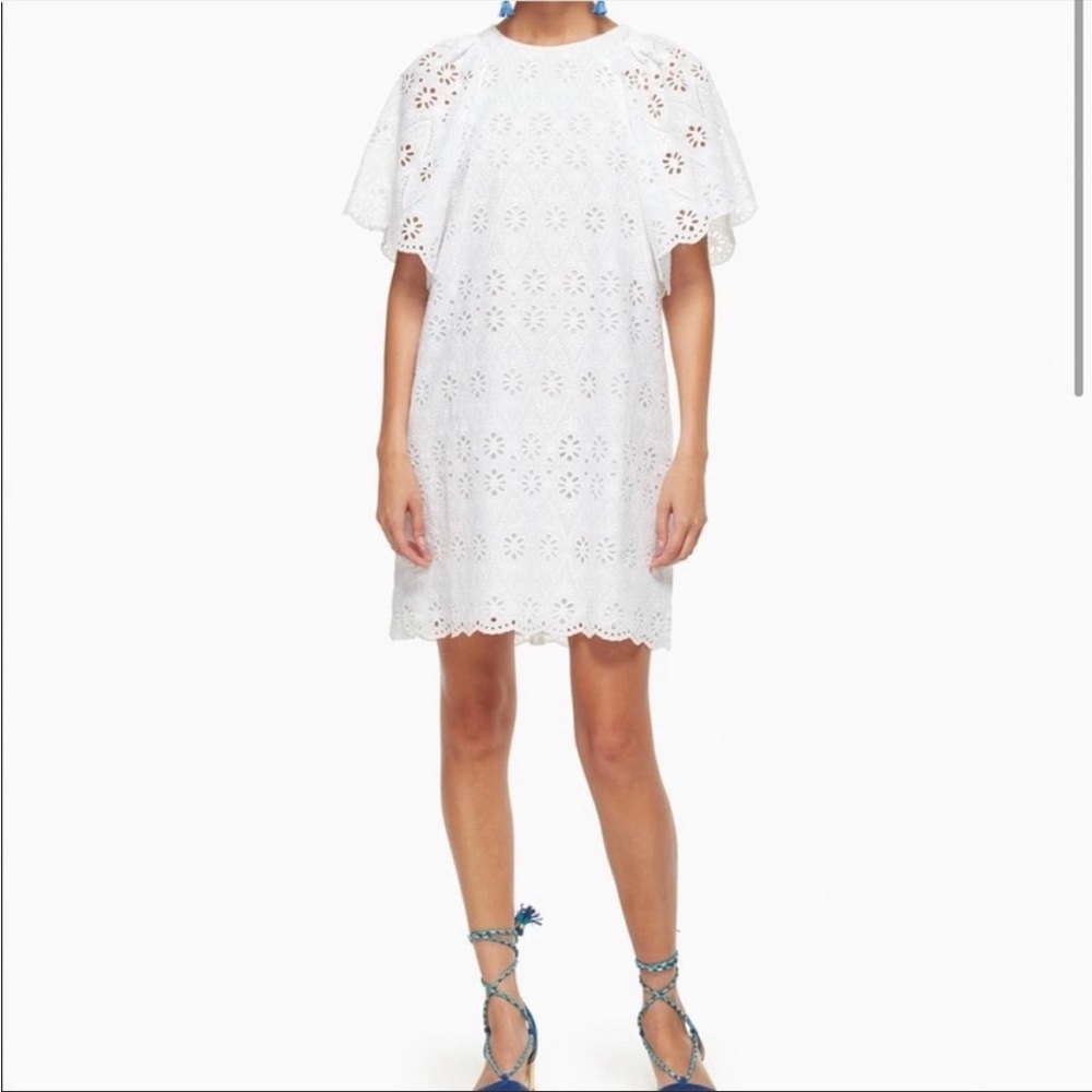 Kate Spade short-sleeve eyelet shift dress, white